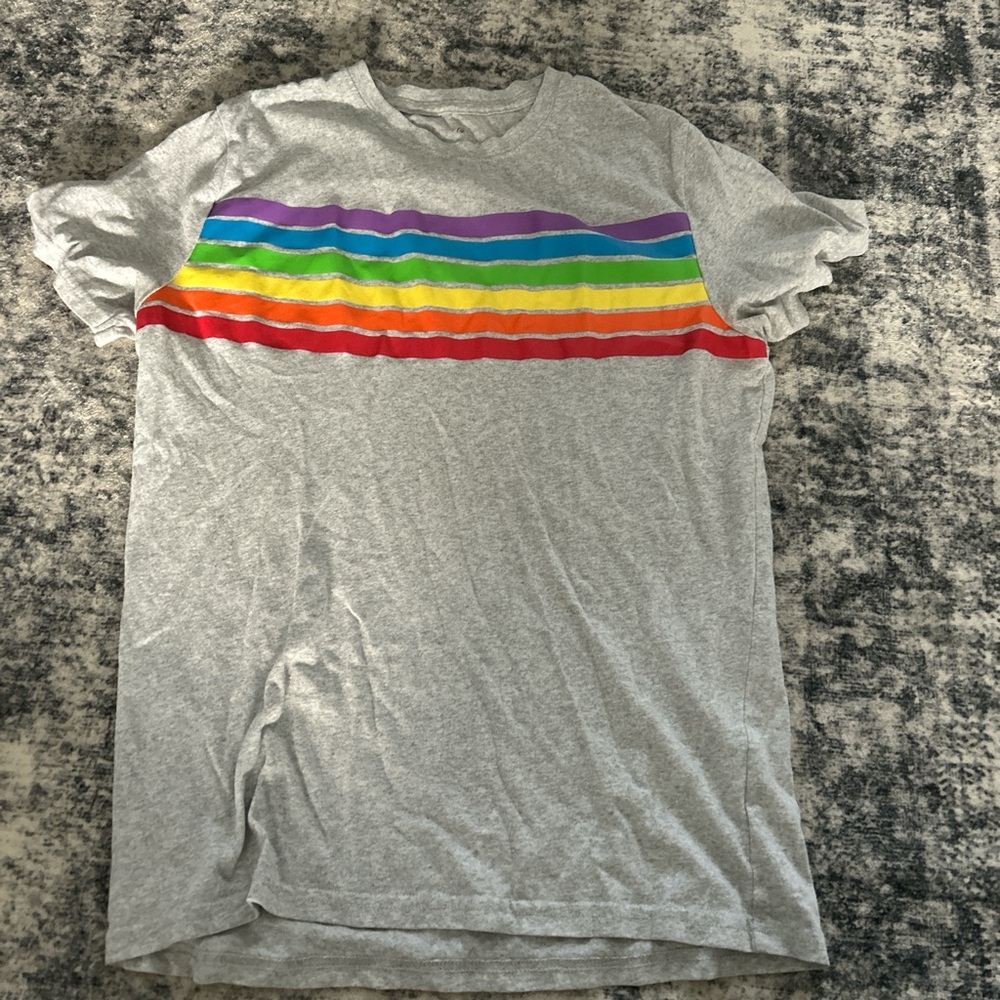 Gray T-Shirt with Rainbow Stripes